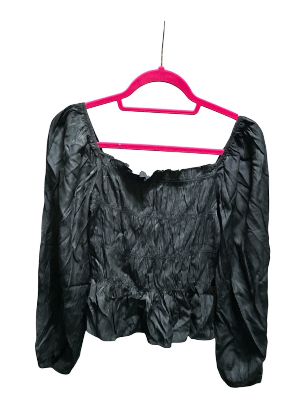 Smocked Black Puff-Sleeve Women's Blouse